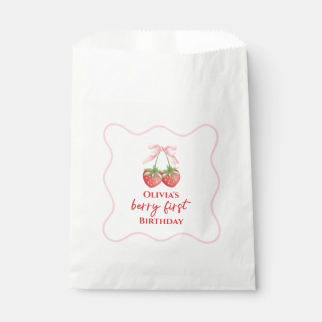 Berry first strawberry birthday Pink Bow Favor Bag (Front)