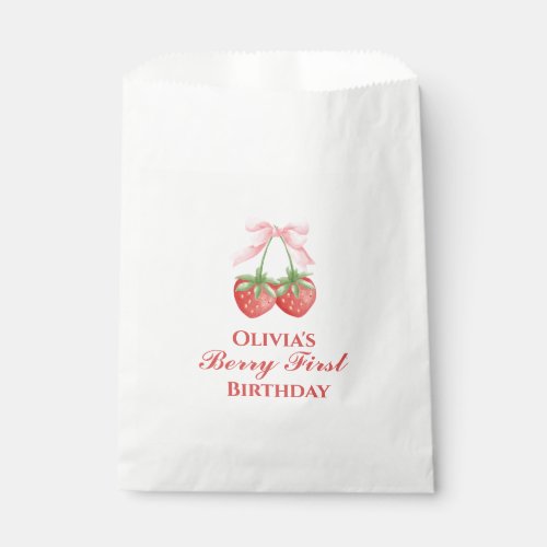 Berry first strawberry birthday Pink Bow Favor Bag