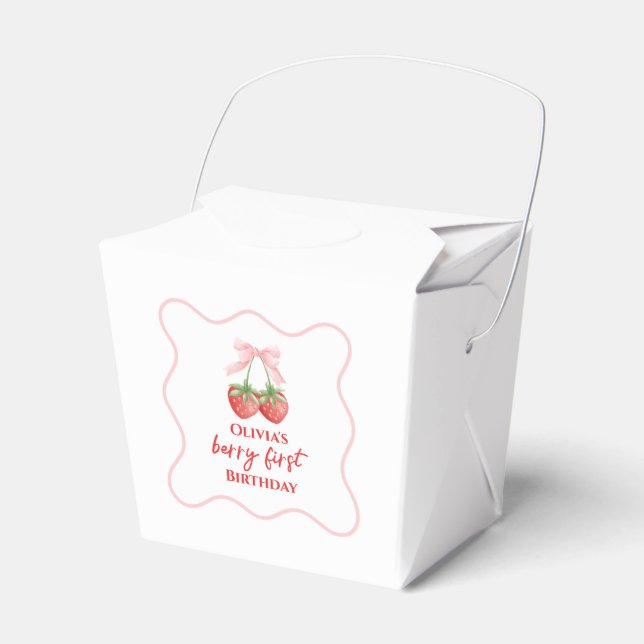 Berry first strawberry birthday Pink Bow Favor Boxes (Front Side)