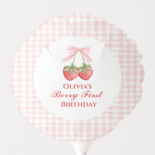 Berry first strawberry birthday Pink Bow Gingham Balloon