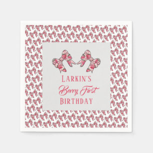 Berry first strawberry birthday Pink Bow Napkins