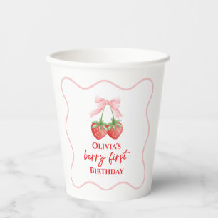 Berry first strawberry birthday Pink Bow Paper Cups
