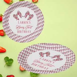 Berry first strawberry birthday Pink Bow Paper Plates