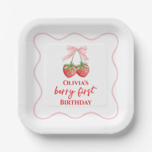 Berry first strawberry birthday Pink Bow Paper Plates