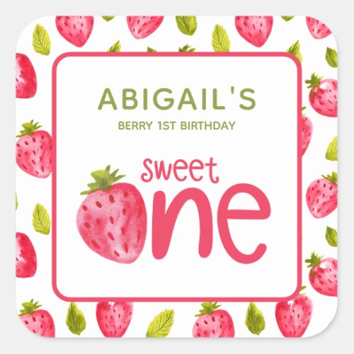  Berry First Strawberry Birthday Square Sticker