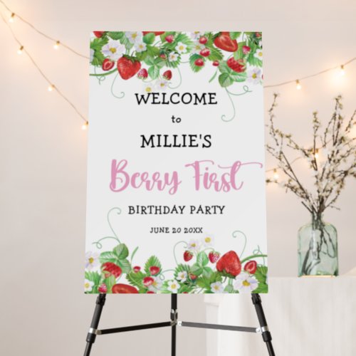 Berry First Strawberry Birthday Welcome Sign