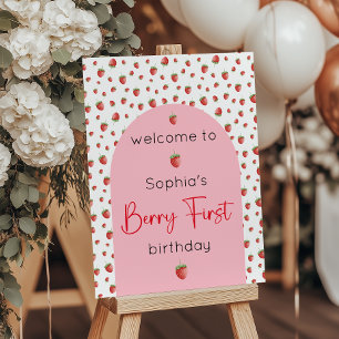 Berry First Strawberry Birthday Welcome Sign