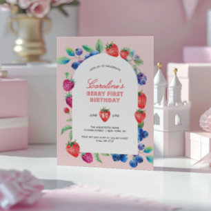 Berry First Strawberry Blueberry Birthday Invitation
