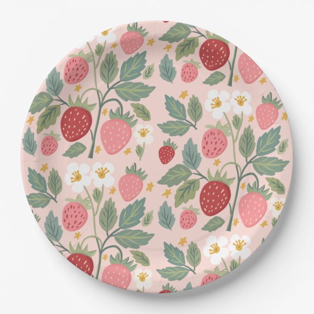 Berry First Strawberry Bouquet Birthday  Paper Plates (Front)