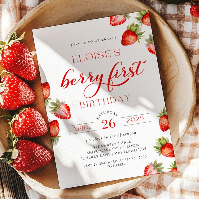 Berry First Strawberry First Birthday Invitation (Creator Uploaded)