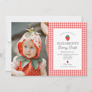 Berry First Strawberry First Birthday Photo Invitation