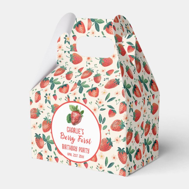 Berry First Strawberry Girl 1st Birthday Party  Favor Boxes (Front Side)