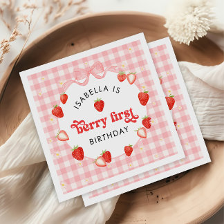 Berry First Strawberry Girl 1st Birthday Party Napkins