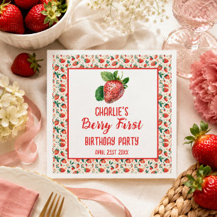 Berry First Strawberry Girl 1st Birthday Party Napkins