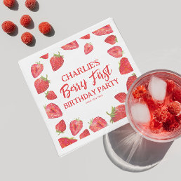 Berry First Strawberry Girl 1st Birthday Party Napkins