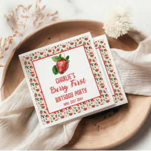 Berry First Strawberry Girl 1st Birthday Party Napkins