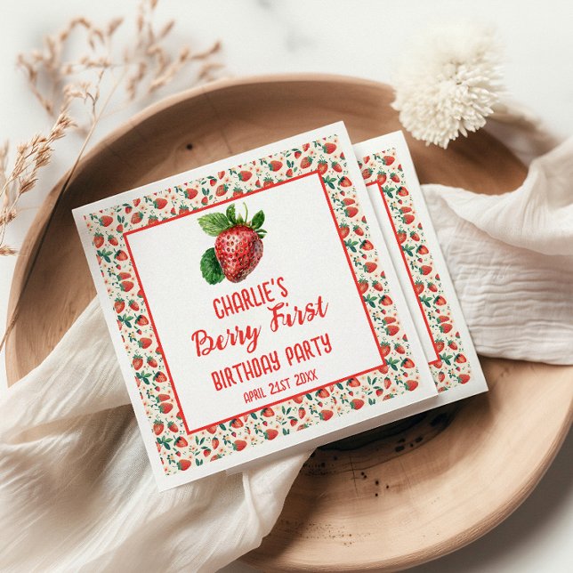 Berry First Strawberry Girl 1st Birthday Party  Napkins (Creator Uploaded)