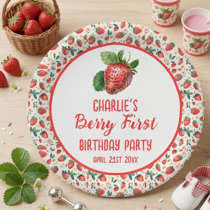 Berry First Strawberry Girl 1st Birthday Party  Paper Plates
