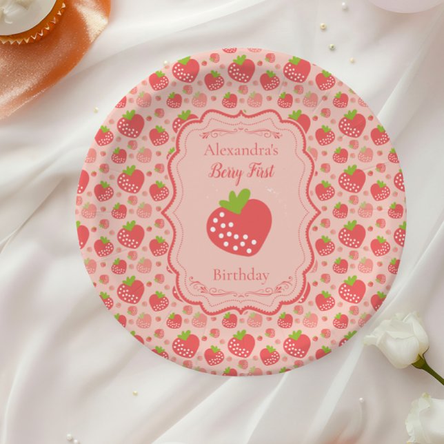 Berry First Strawberry Girl 1st Birthday Party Paper Plates (Creator Uploaded)