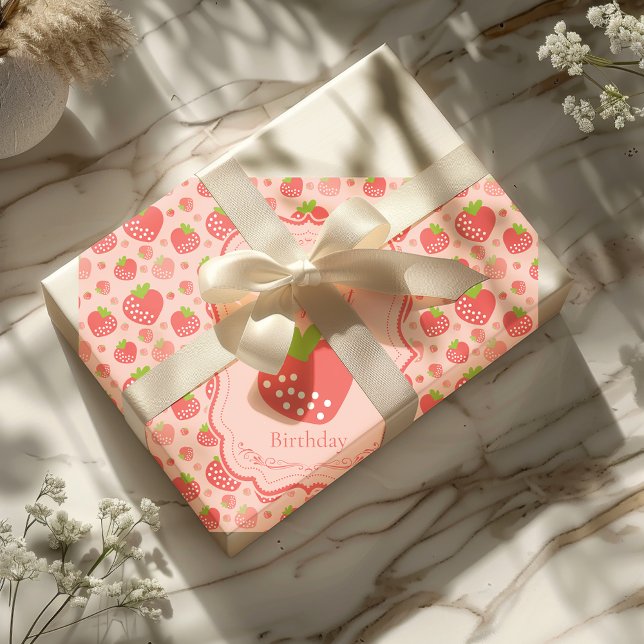 Berry First Strawberry Girl 1st Birthday Party Wrapping Paper (Creator Uploaded)