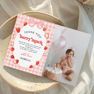 Berry First Strawberry Girl 1st Birthday Photo Thank You Card
