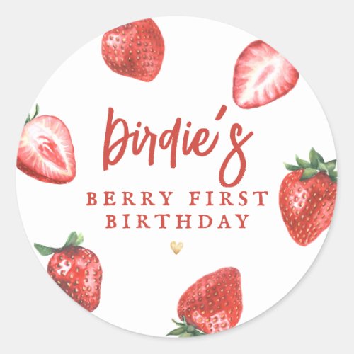 Berry First Strawberry Girl First Birthday Party Classic Round Sticker