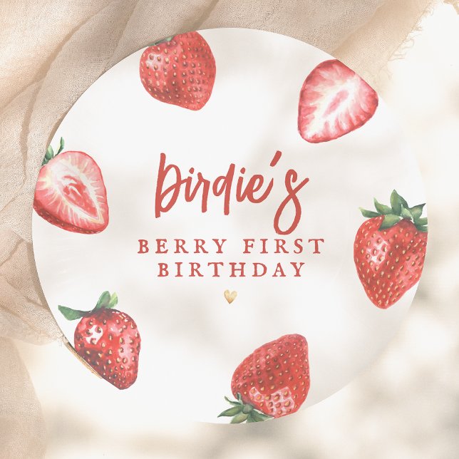 Berry First Strawberry Girl First Birthday Party Paper Plates (Creator Uploaded)