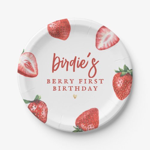 Berry First Strawberry Girl First Birthday Party Paper Plates