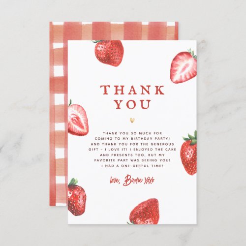 Berry First Strawberry Girl First Birthday Party Thank You Card