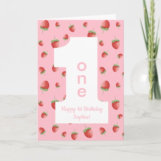 Berry First Strawberry Happy Birthday Card (Front)