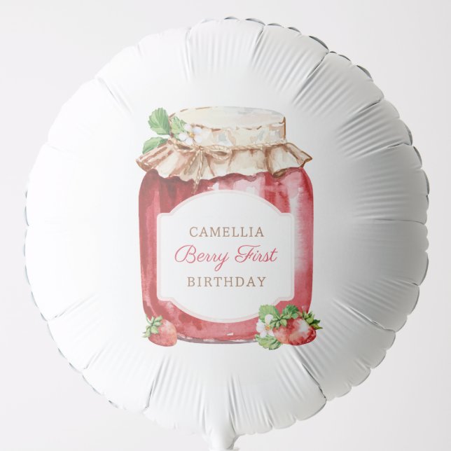 Berry First Strawberry Jam 1st Birthday Party Balloon (Front)