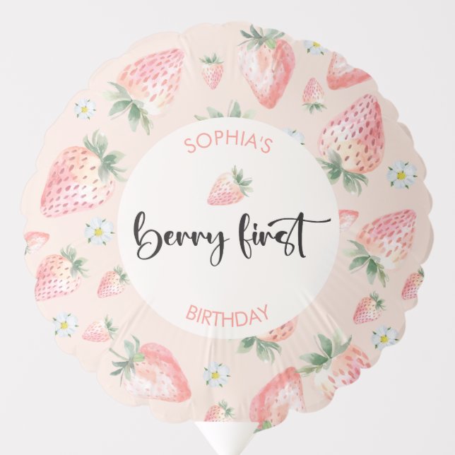 Berry first strawberry kids birthday balloon (Front)