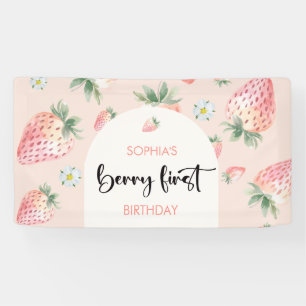 Berry first strawberry kids birthday banner