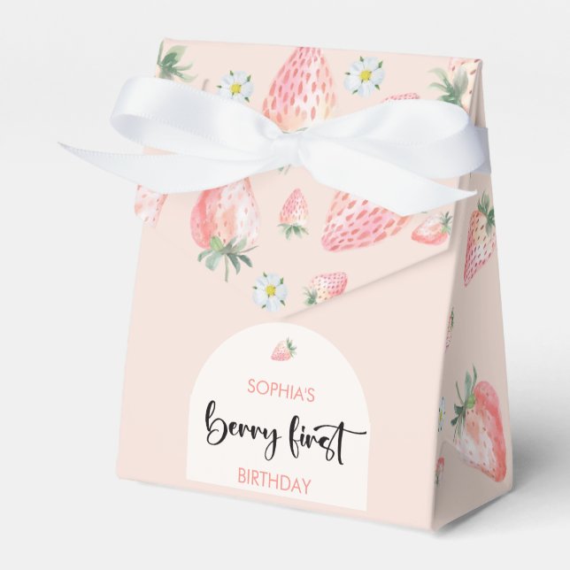 Berry first strawberry kids birthday favor boxes (Front Side)
