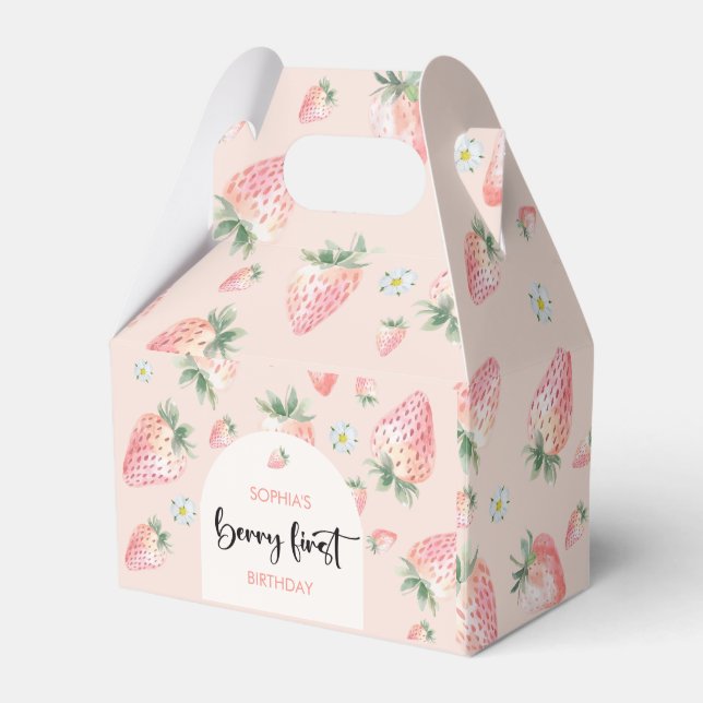 Berry first strawberry kids birthday favor boxes (Front Side)
