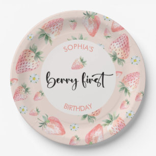 Berry first strawberry kids birthday paper plates