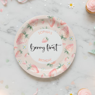 Berry first strawberry kids birthday paper plates