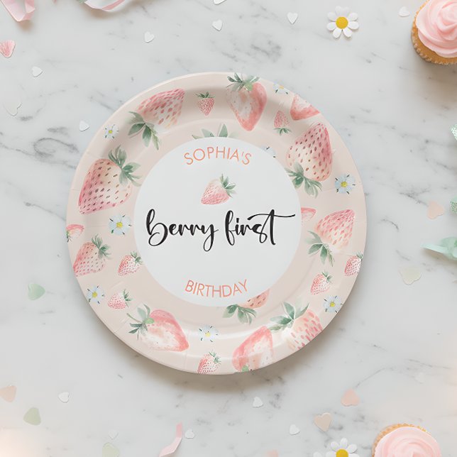 Berry first strawberry kids birthday paper plates (Creator Uploaded)