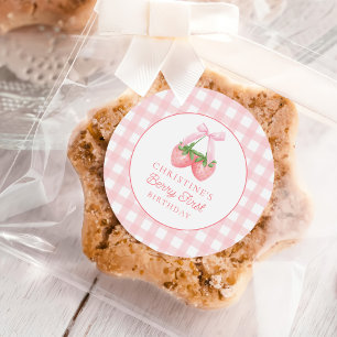 Berry First Strawberry Pink Bow 1st Birthday Classic Round Sticker
