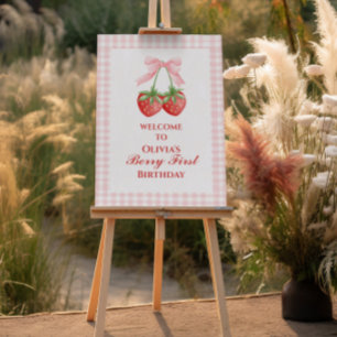 Berry First Strawberry Pink Bow 1st birthday Foam Board