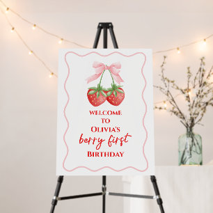 Berry First Strawberry Pink Bow 1st birthday Foam Board