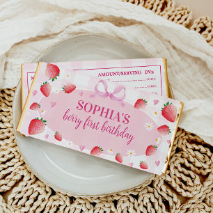 Berry First Strawberry Pink Bow Birthday Hershey Bar Favors