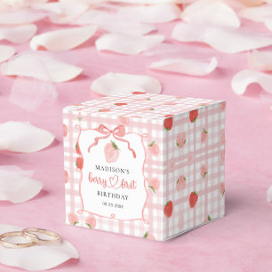 Berry First Strawberry Pink Gingham 1st Birthday Favor Boxes