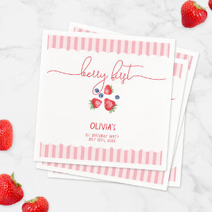 Berry First Strawberry Red Girl 1st Birthday Party Napkins