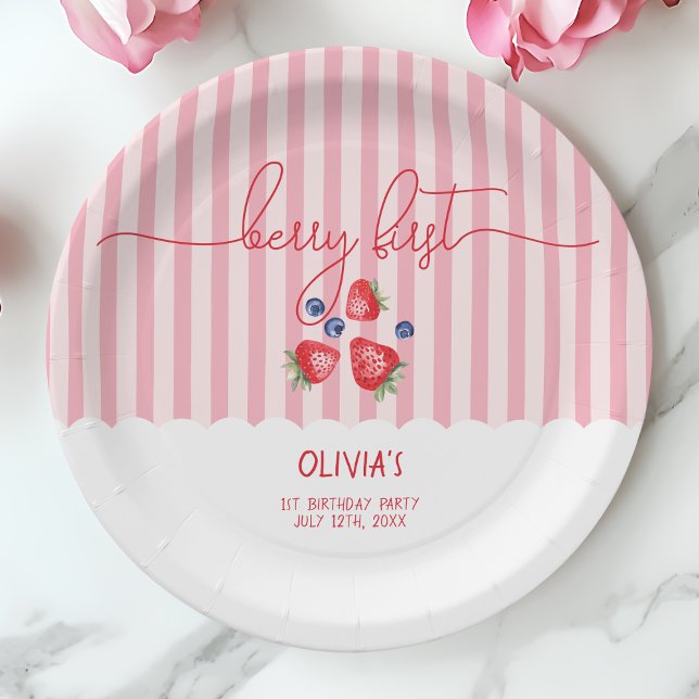 Berry First Strawberry Red Girl 1st Birthday Party Paper Plates (Berry First Strawberry Red Girl 1st Birthday Party Paper Plates)