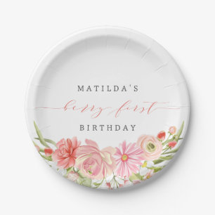 Berry First Strawberry Summer 1st Birthday Paper Plates