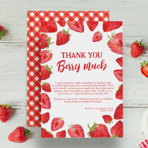 Berry First Strawberry Summer Birthday Thank You Card