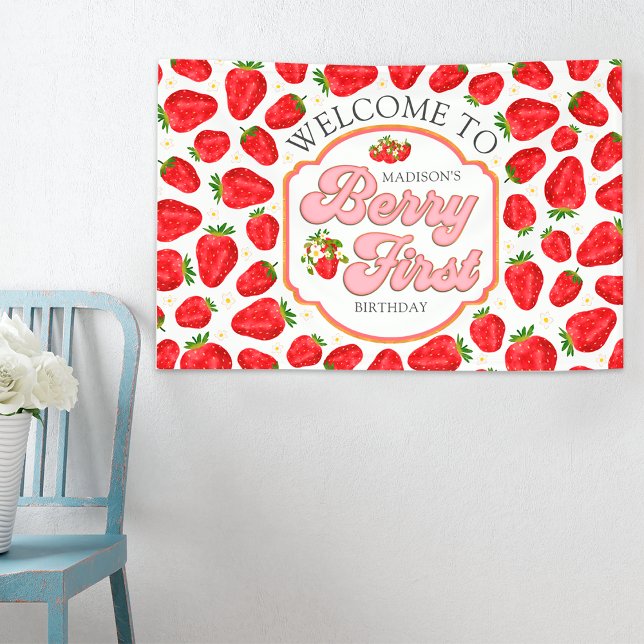 Berry First Strawberry Welcome Birthday Banner (Creator Uploaded)