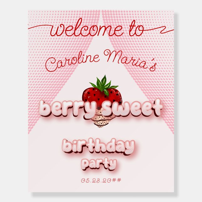 Berry First Strawbery 1st Birthday Welcome Sign (Front)