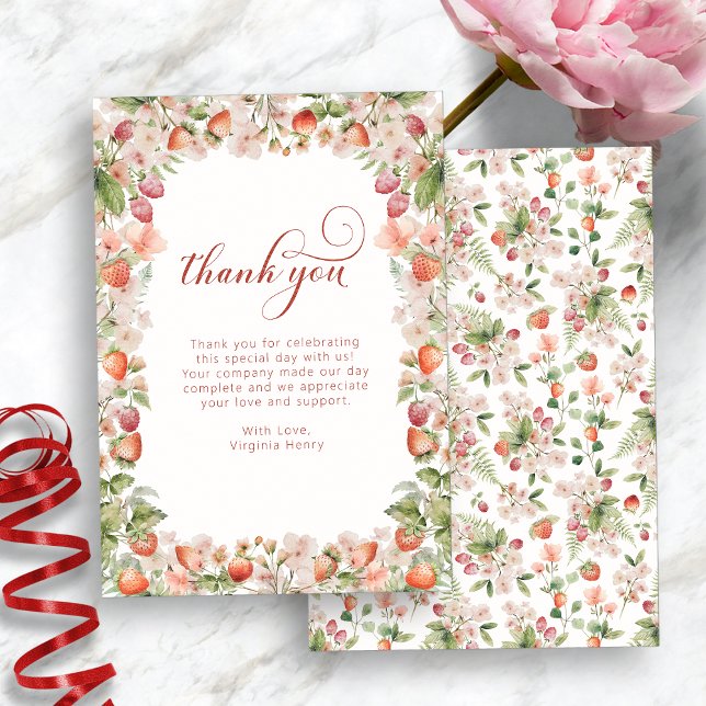 Berry First Thank You Card (Strawberry Watercolor Berry First Birthday Thank You Card by Painted Paperie
)